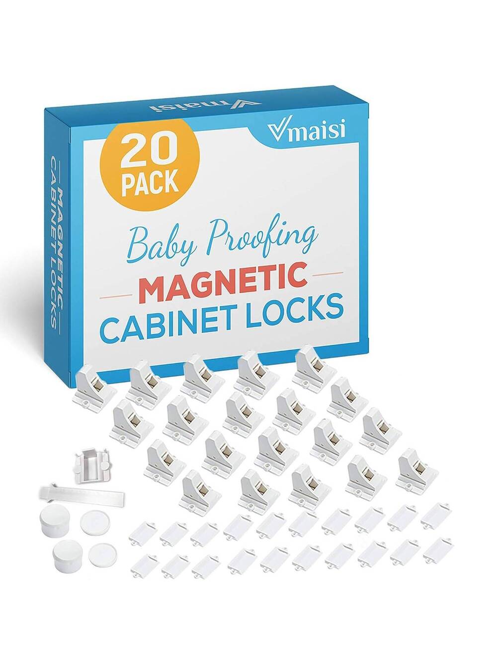 20 Pack Magnetic Cabinet Locks Baby Proofing with 1 Key